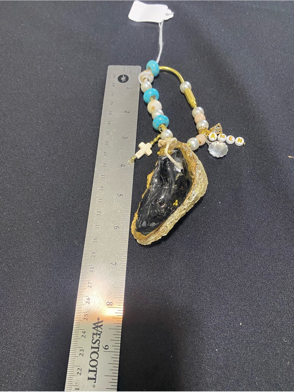 Turquoise & Pearl Beaded Oyster purse charm